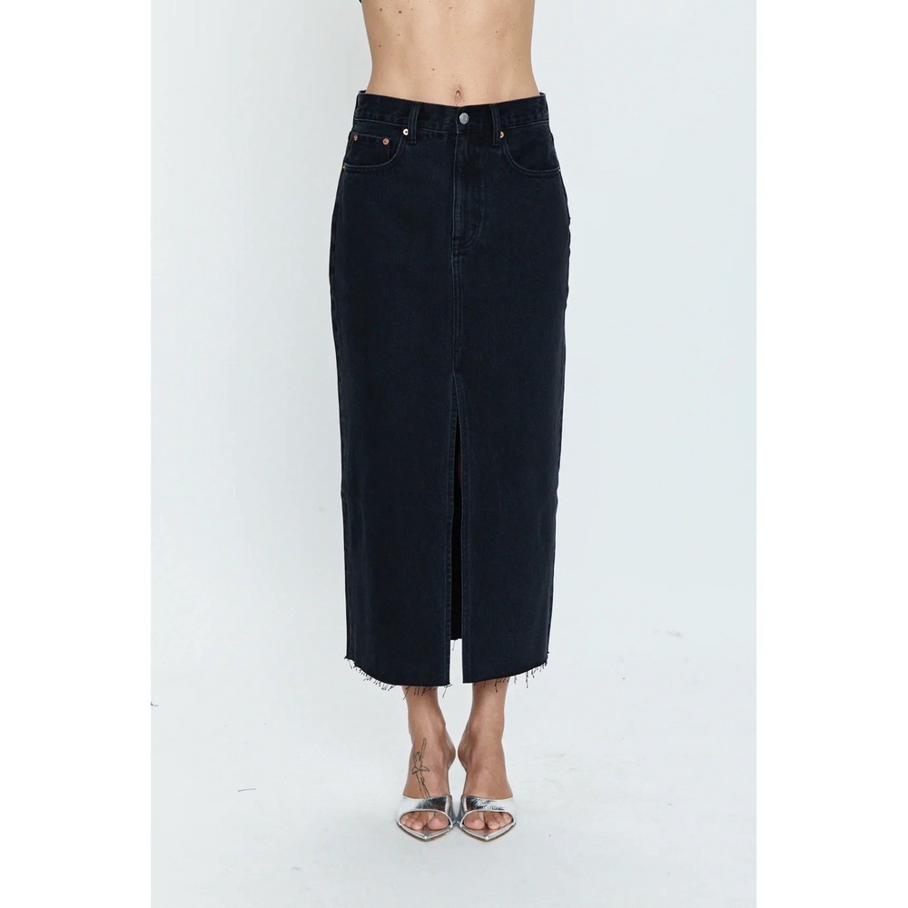 NWT Pistola Alice Denim Midi Skirt Black Underground Wash Sz 27 Minimalist